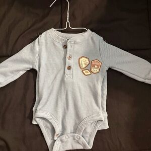 Carter’s Baby Boy Waffle Knit Set 3M | Blue Henley Onesie & Pants